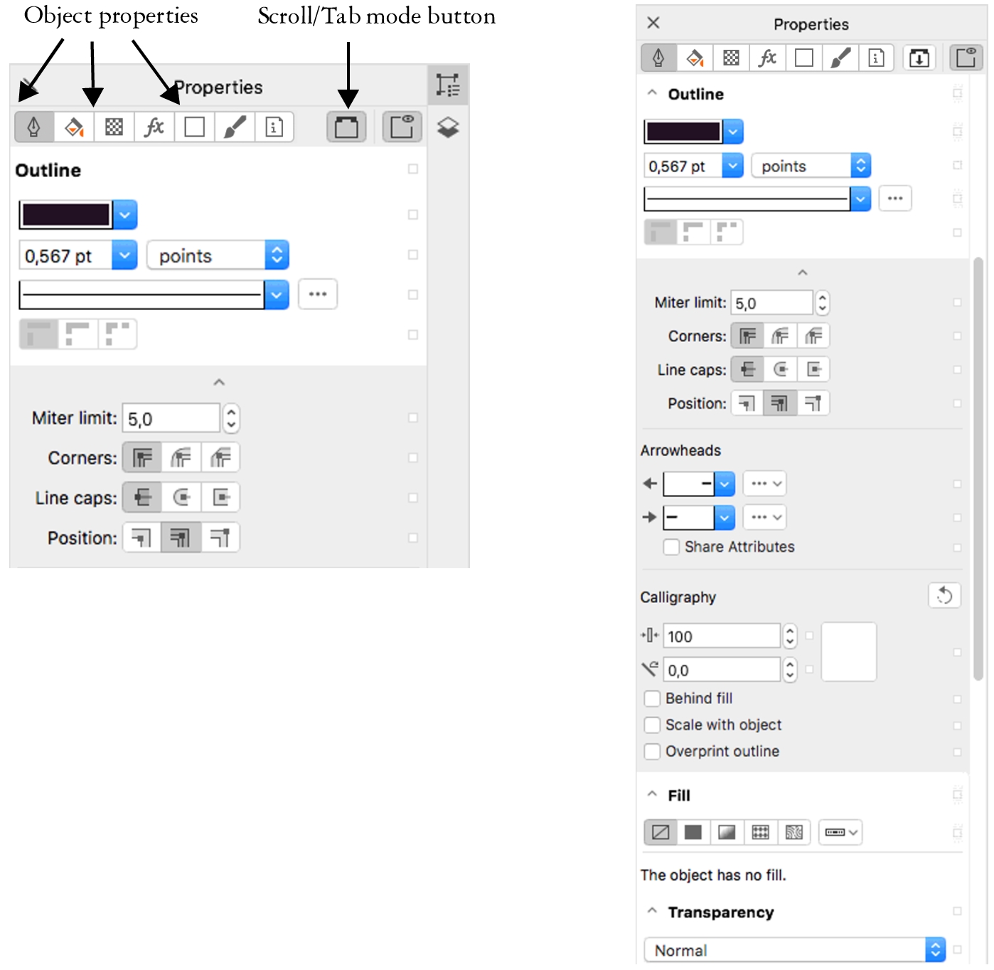 CorelDRAW 2026 Help | Modify objects with the Properties inspector